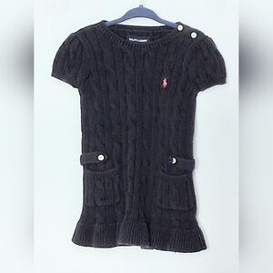Ralph Lauren Cable Knit Sweater Dress Baby Size 24 Months Navy Blue Short Sleeve
